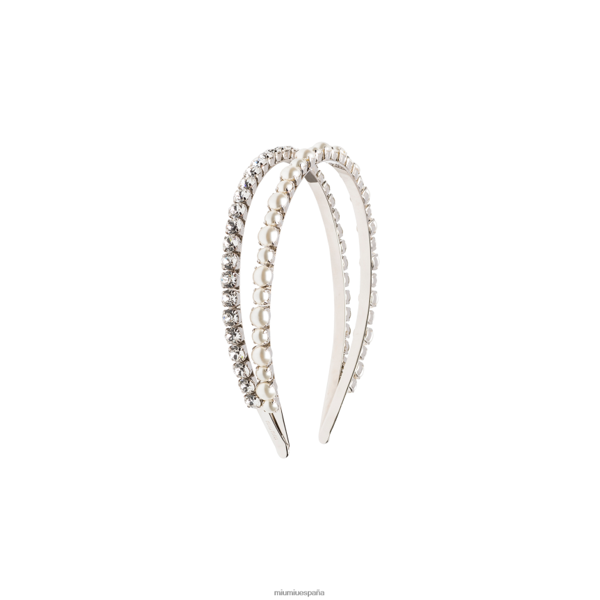 es Miu Miuaccesorios diadema con cristales y perlas crema/cristal JPDFR81173