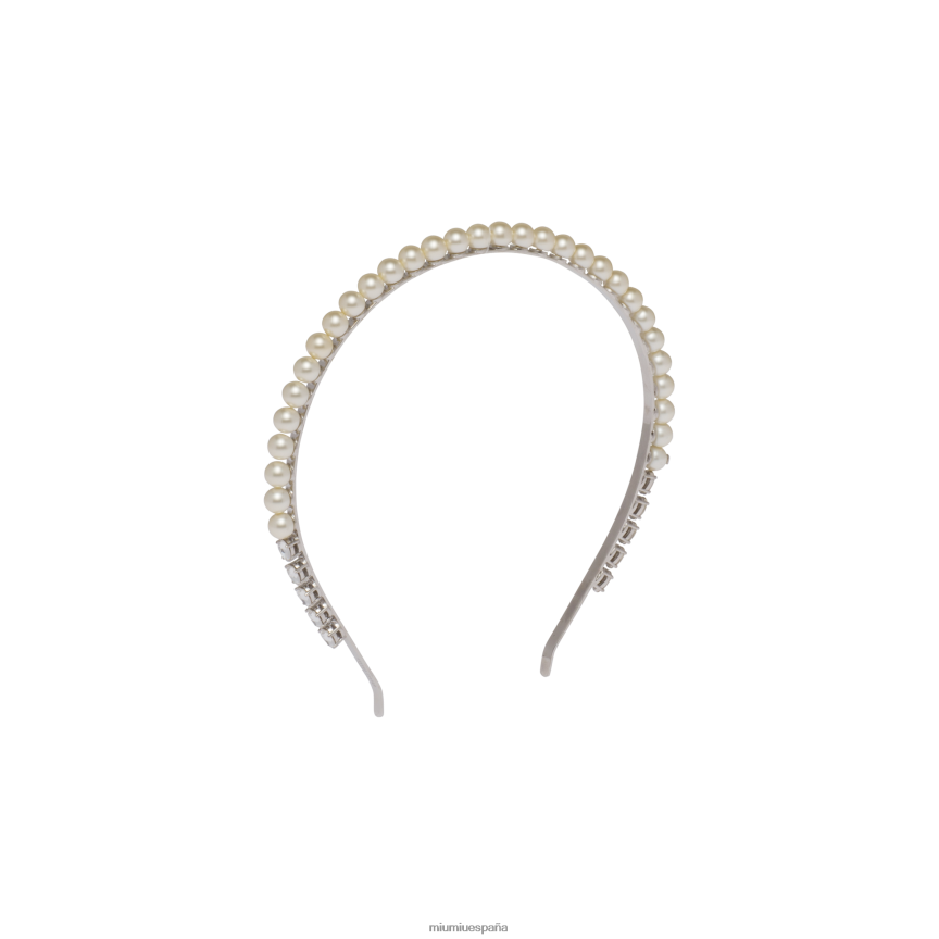 es Miu Miuaccesorios diadema de metal con perlas y cristales crema JPDFR81174