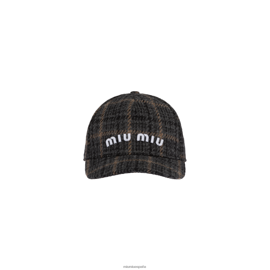 es Miu Miuaccesorios gorra de béisbol de lana Shetland a cuadros ébano JPDFR81191