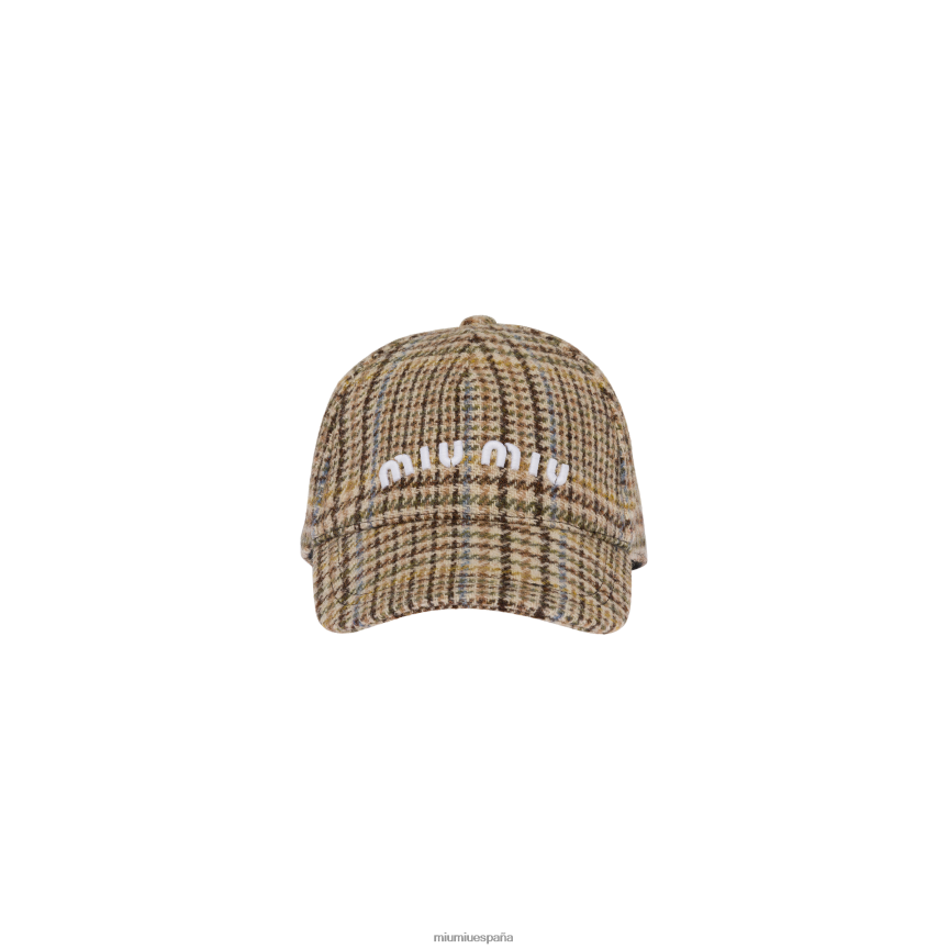 es Miu Miuaccesorios gorra de béisbol de lana Shetland a cuadros marrón cacao JPDFR81190