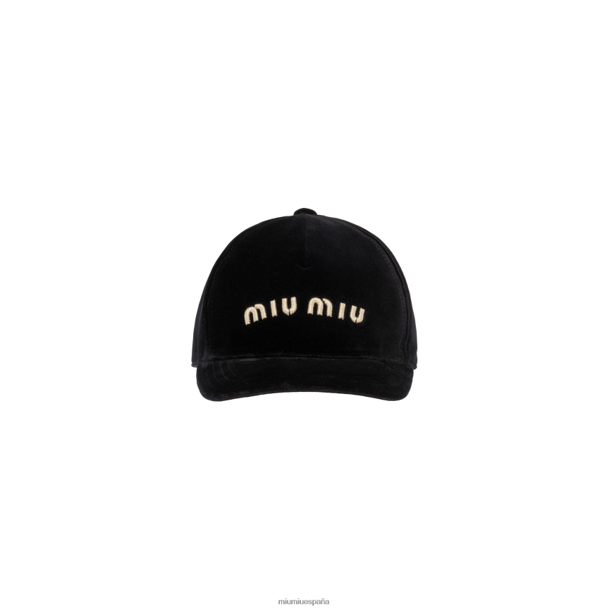 es Miu Miuaccesorios gorra de béisbol de terciopelo negro/platino JPDFR81212