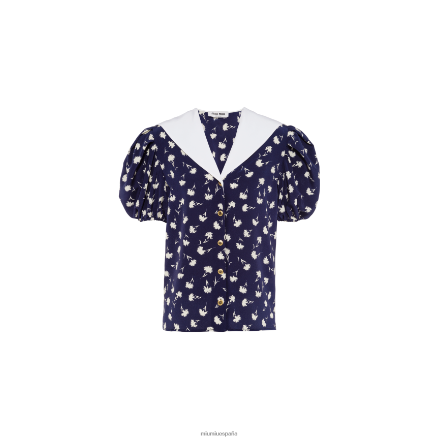 es Miu Miulisto para usar blusa de manga corta de crepé de China azul/marfil JPDFR8652