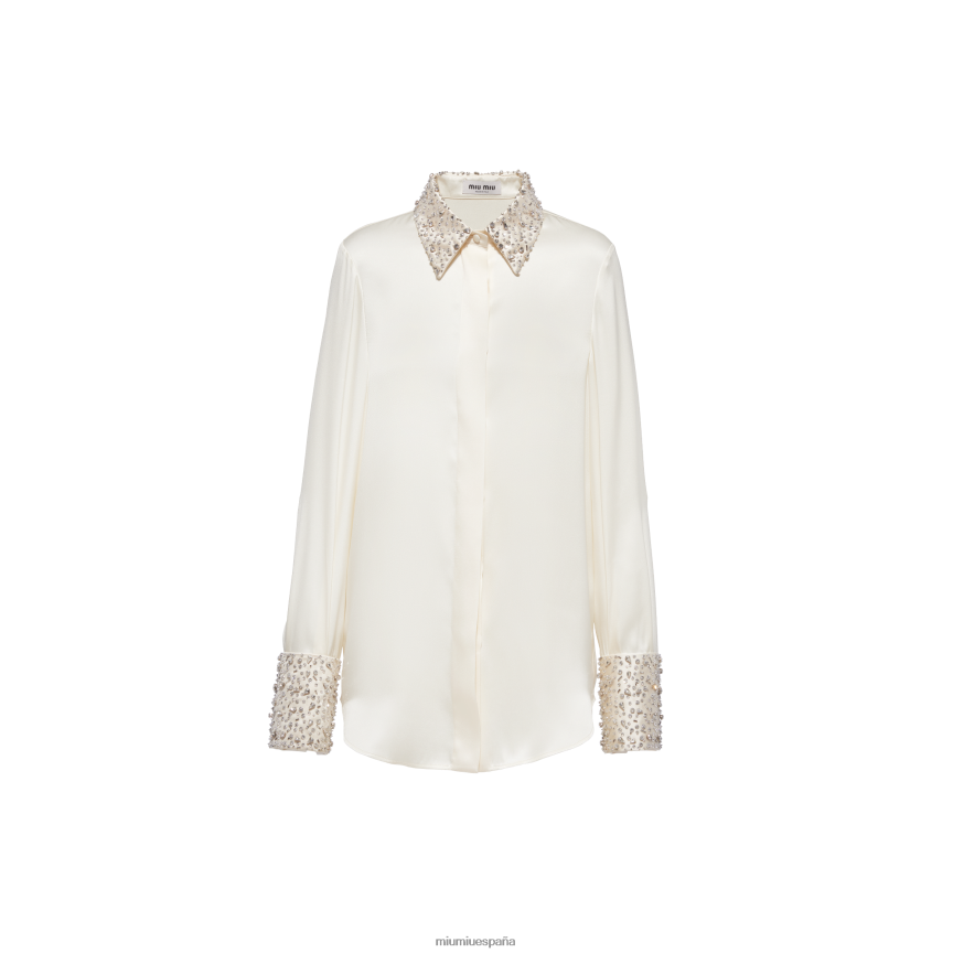 es Miu Miulisto para usar blusa de raso bordada Marfil JPDFR8641