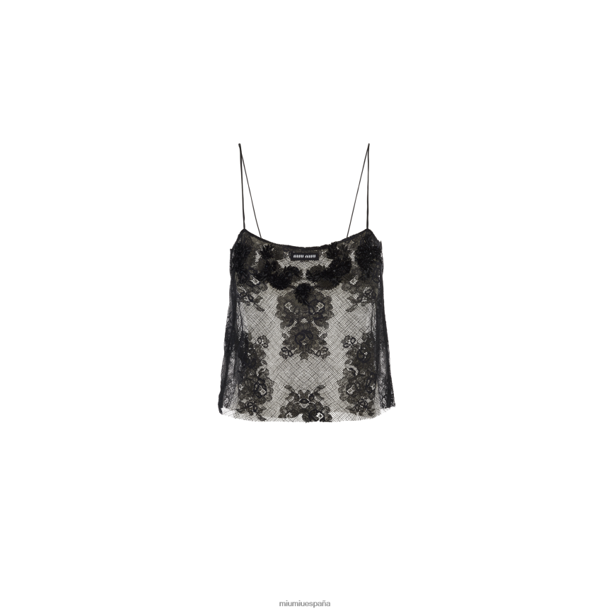 es Miu Miulisto para usar top de encaje bordado negro JPDFR8632