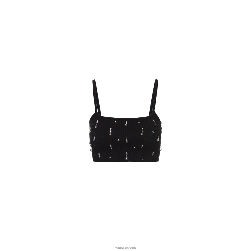 es Miu Miulisto para usar top de lana bordado negro JPDFR8643