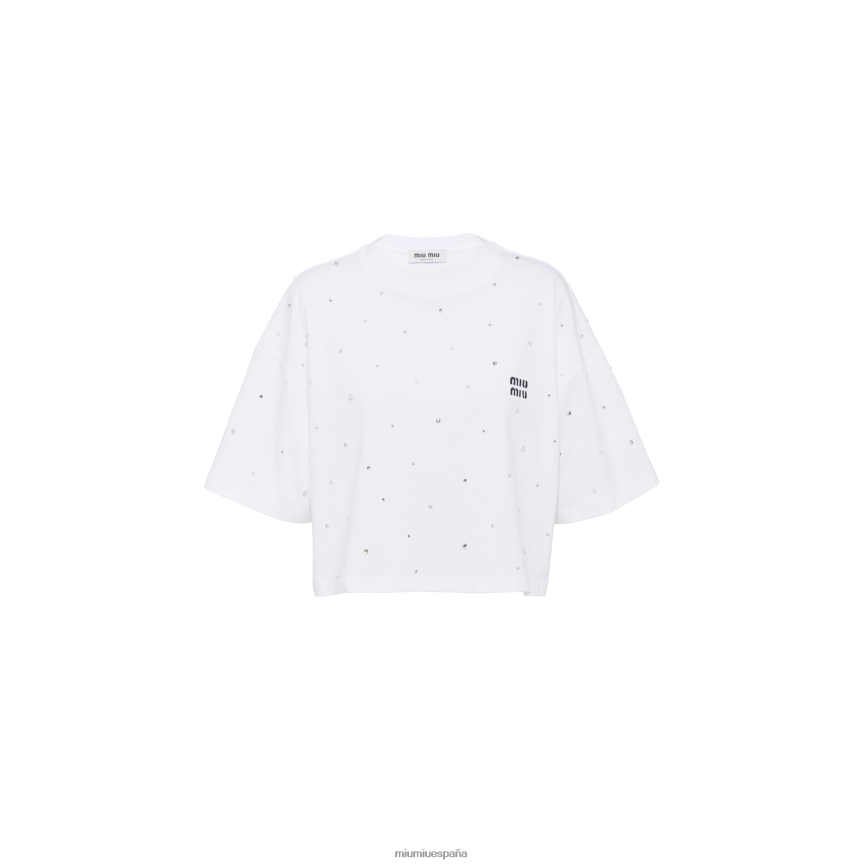 es Miu Miulisto para usar camiseta corta de algodón con logo bordado blanco JPDFR8719