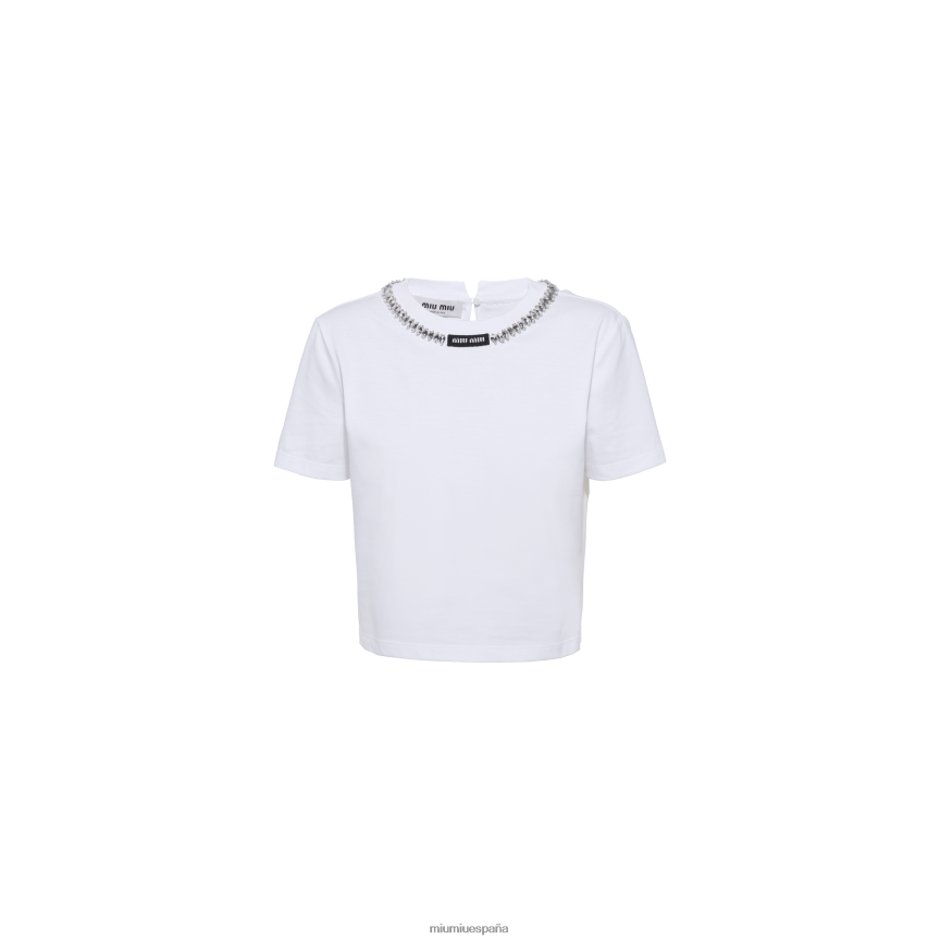 es Miu Miulisto para usar camiseta de algodón bordada blanco JPDFR8700