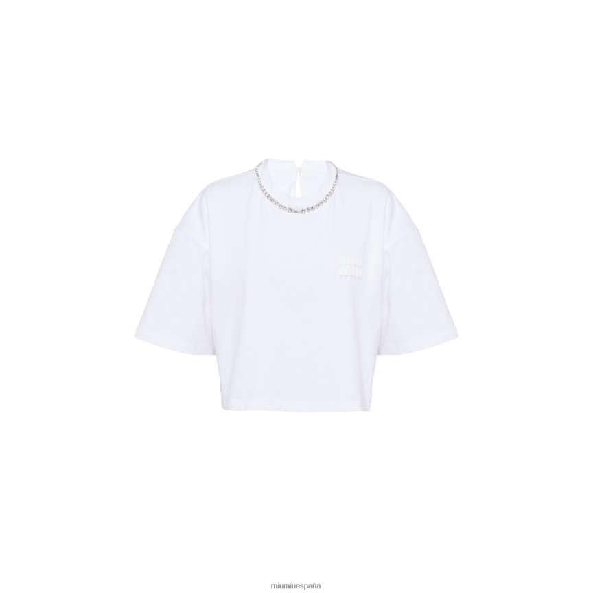es Miu Miulisto para usar camiseta de algodón bordada blanco JPDFR8710
