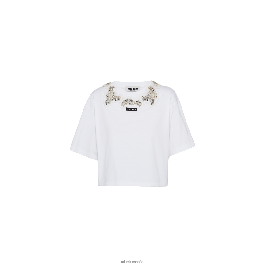 es Miu Miulisto para usar camiseta de algodón bordada blanco JPDFR8713