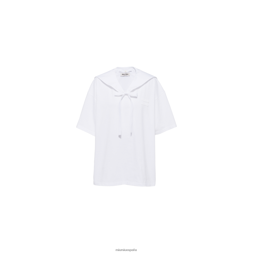 es Miu Miulisto para usar camiseta de algodón bordada blanco JPDFR8718