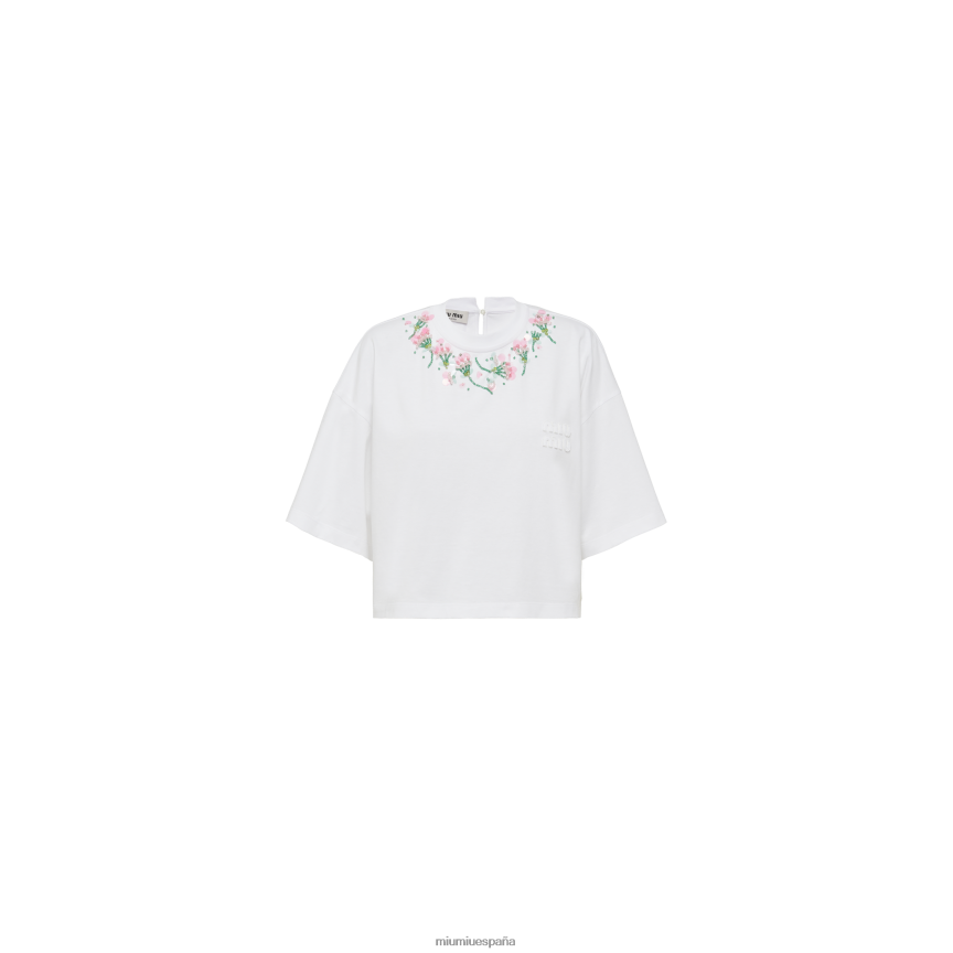 es Miu Miulisto para usar camiseta de algodón bordada blanco JPDFR8728