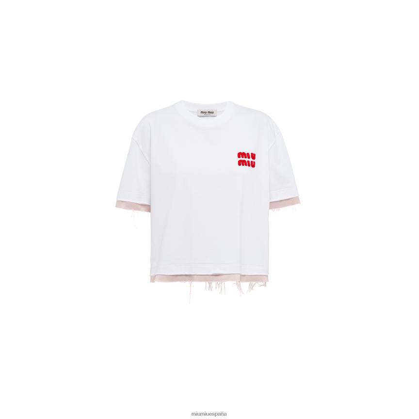 es Miu Miulisto para usar camiseta de algodón bordada con bajo sin rematar blanco/ópalo JPDFR8714