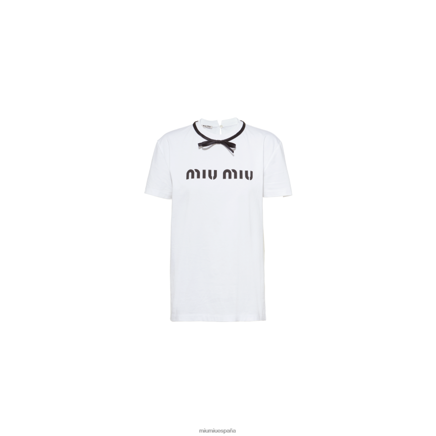 es Miu Miulisto para usar camiseta de algodón con lazo blanco JPDFR8727