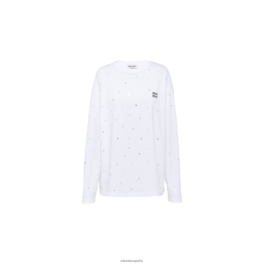 es Miu Miulisto para usar camiseta de manga larga con bordado blanco JPDFR8721