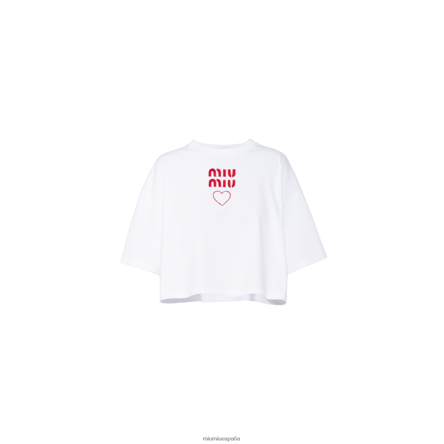 es Miu Miulisto para usar camiseta de punto de algodón bordada blanco JPDFR8725