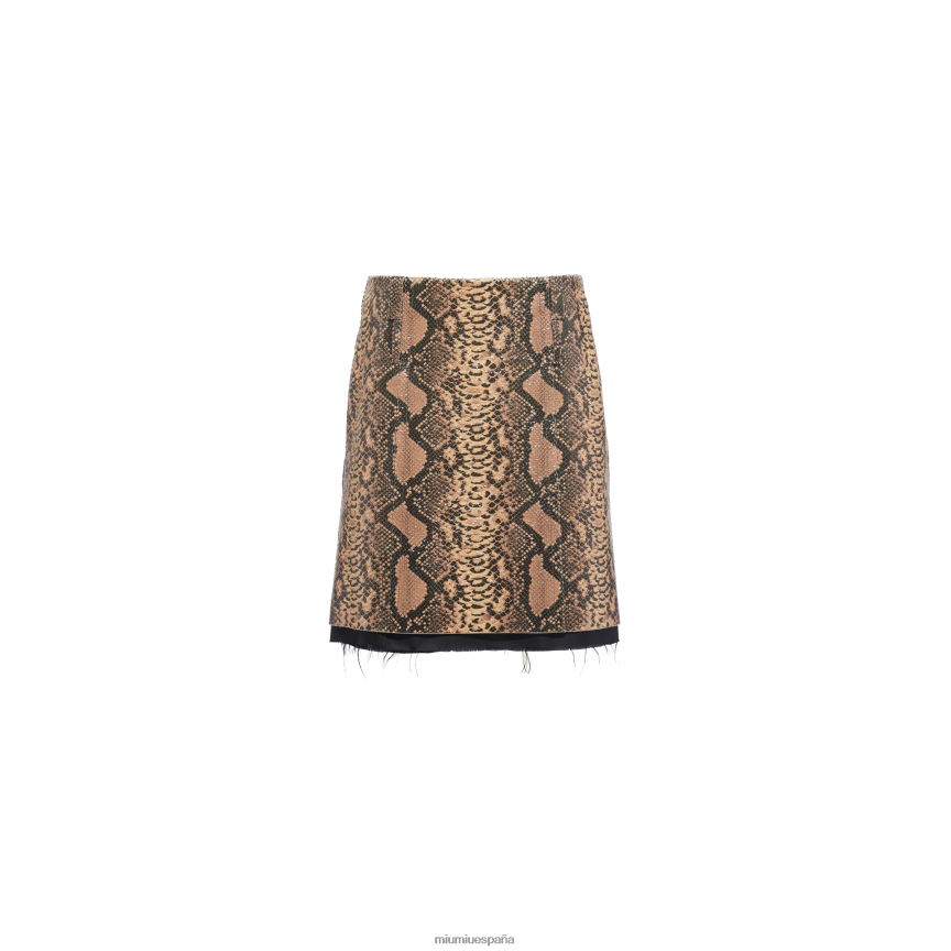 es Miu Miulisto para usar falda con estampado de piel de pitón marrón camello JPDFR8566