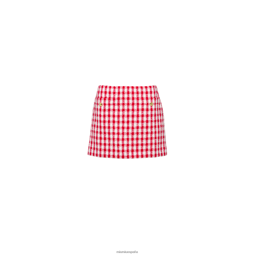 es Miu Miulisto para usar falda bouclé a cuadros vichy blanco rojo JPDFR8866