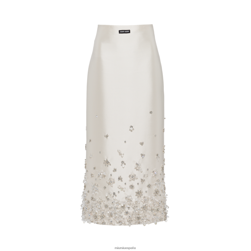 es Miu Miulisto para usar falda de seda y lana bordada blanco JPDFR8877