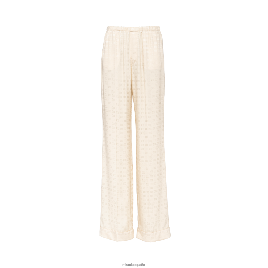 es Miu Miulisto para usar pantalones de pijama de crepé de China blanco albino JPDFR8936