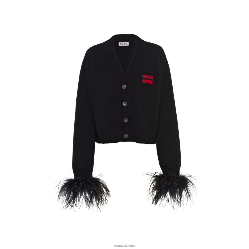 es Miu Miulisto para usar cárdigan de cachemir con plumas negro JPDFR8778