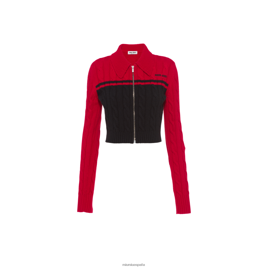 es Miu Miulisto para usar cárdigan de lana y cachemir con cremallera negro/rojo JPDFR8809