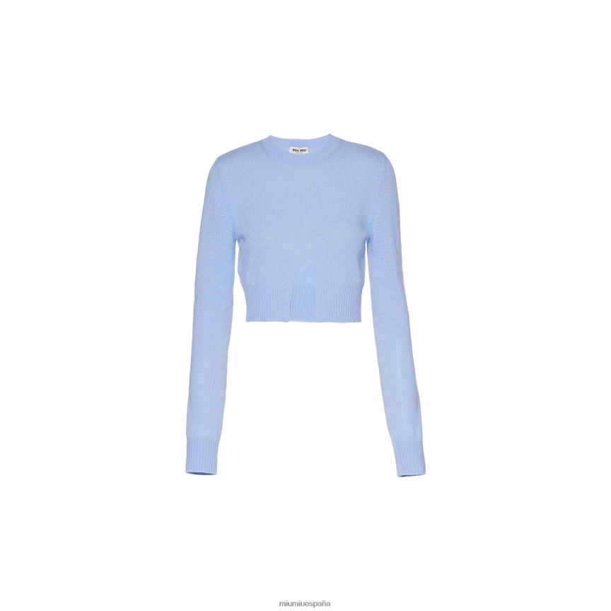 es Miu Miulisto para usar jersey de cachemir con cuello redondo azul claro JPDFR8752