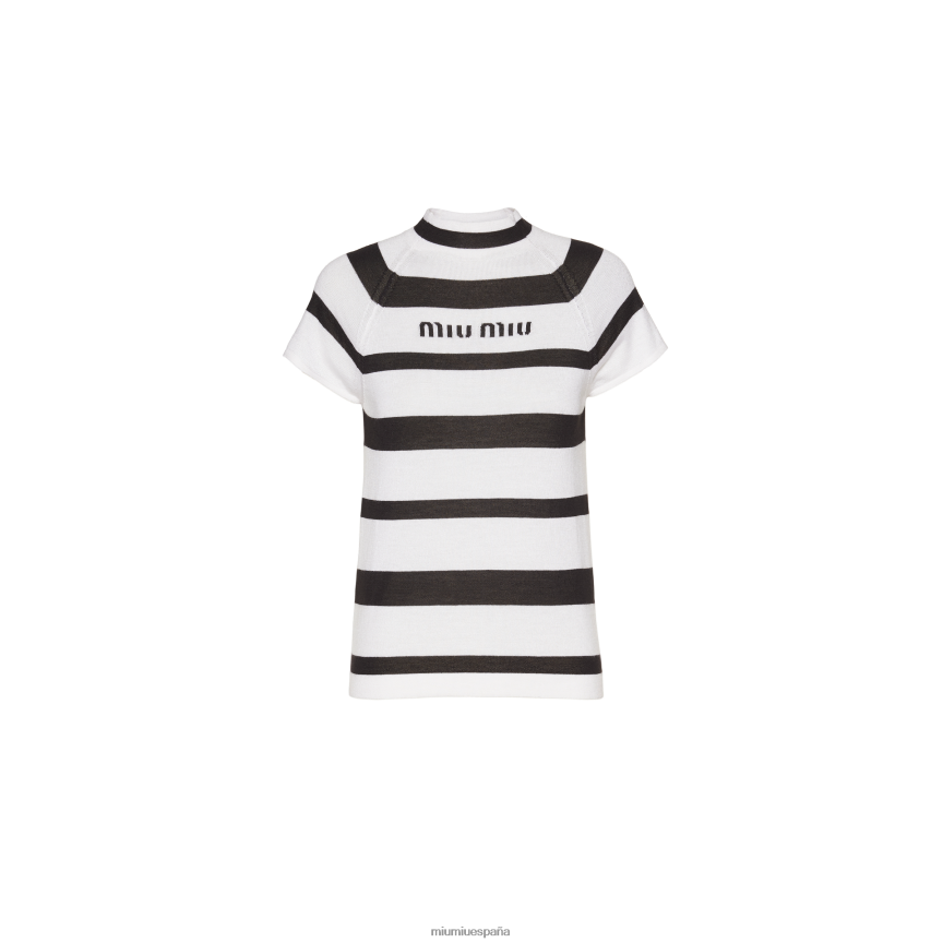 es Miu Miulisto para usar jersey de cachemira y seda con cuello alto blanco negro JPDFR8762