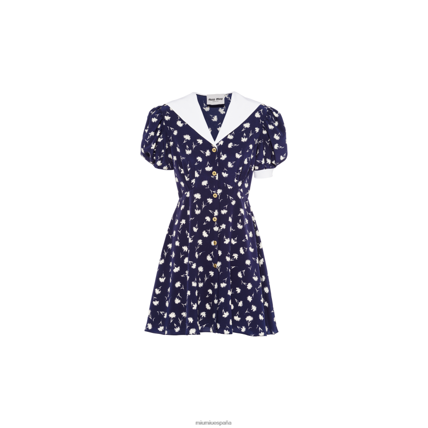 es Miu Miulisto para usar vestido corto de crepé de China estampado azul/marfil JPDFR8436