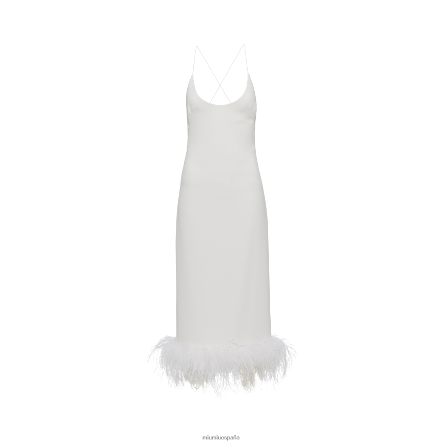es Miu Miulisto para usar vestido de cady elástico con plumas blanco JPDFR8397