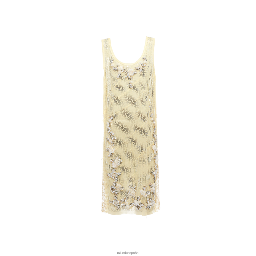 es Miu Miulisto para usar vestido de tul bordado vainilla JPDFR8419