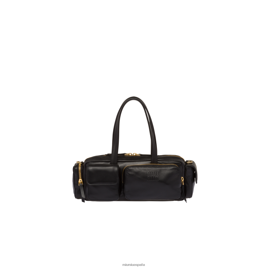 es Miu Miurecopilación bolso con asa en la parte superior de piel de napa negro JPDFR8141