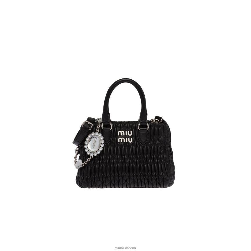 es Miu Miurecopilación bolso de mano de napa con cristales negro JPDFR8154