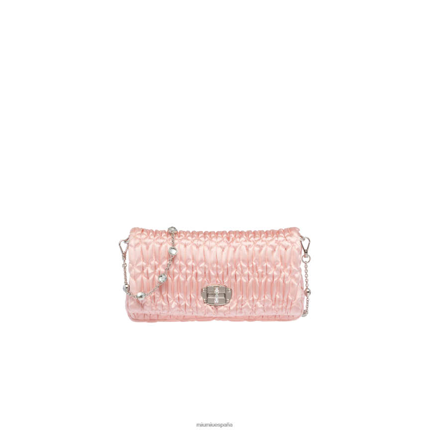 es Miu Miurecopilación bolsa de raso de cristal rosa orquidea JPDFR8110