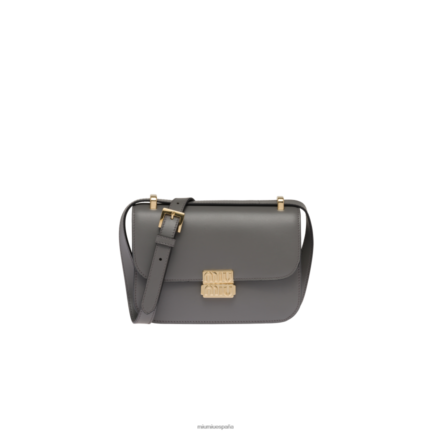 es Miu Miurecopilación bolso de hombro de cuero gris marmol JPDFR888