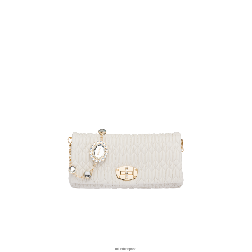 es Miu Miurecopilación bolso icónico de piel de napa con cierre de cristal blanco JPDFR8108