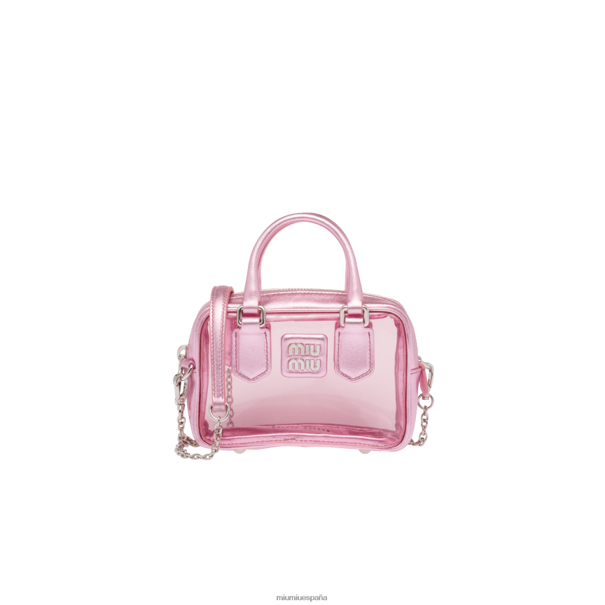 es Miu Miurecopilación bolso mini con asa superior de plexiglás y piel de napa mordore rosa JPDFR8176