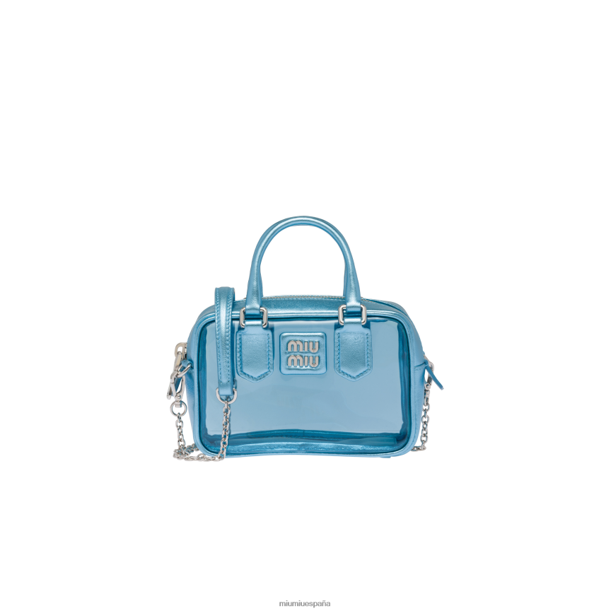 es Miu Miurecopilación bolso mini con asa superior de plexiglás y piel de napa mordura del cielo JPDFR8177