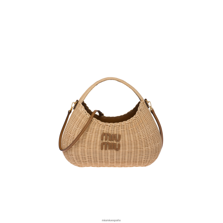 es Miu Miurecopilación bolso de mimbre vagabundo bronceado/caramelo JPDFR838
