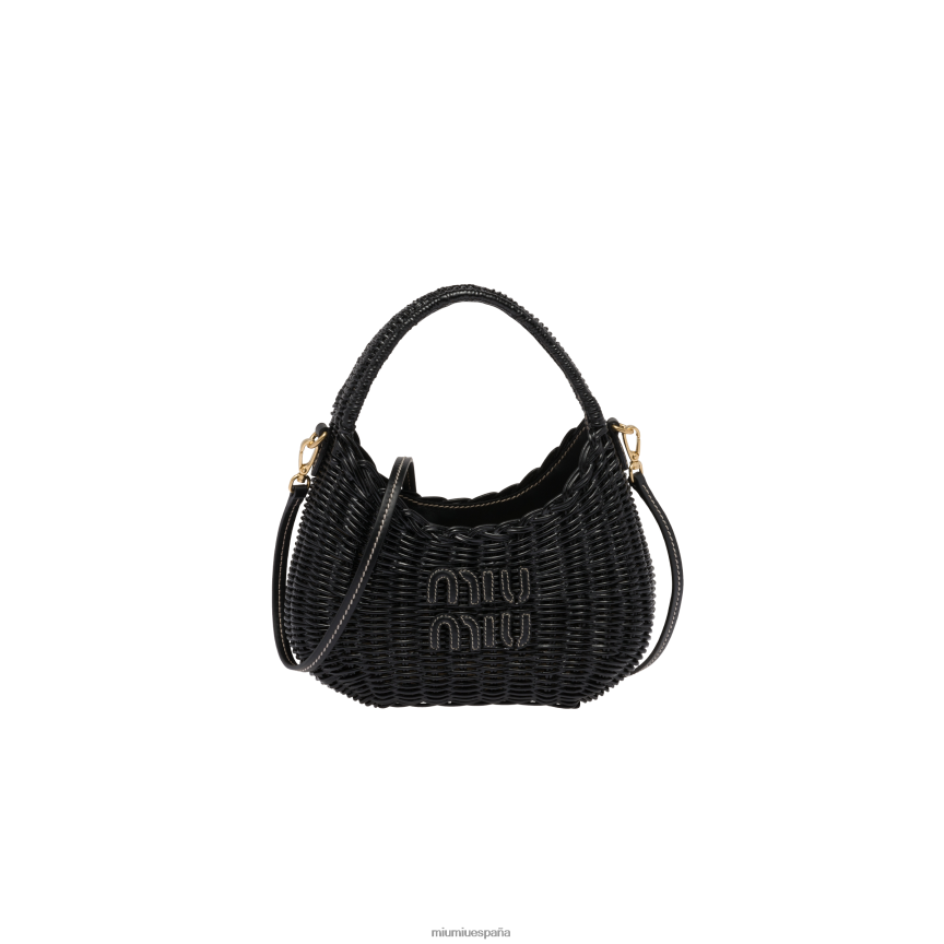 es Miu Miurecopilación bolso de mimbre vagabundo negro JPDFR823