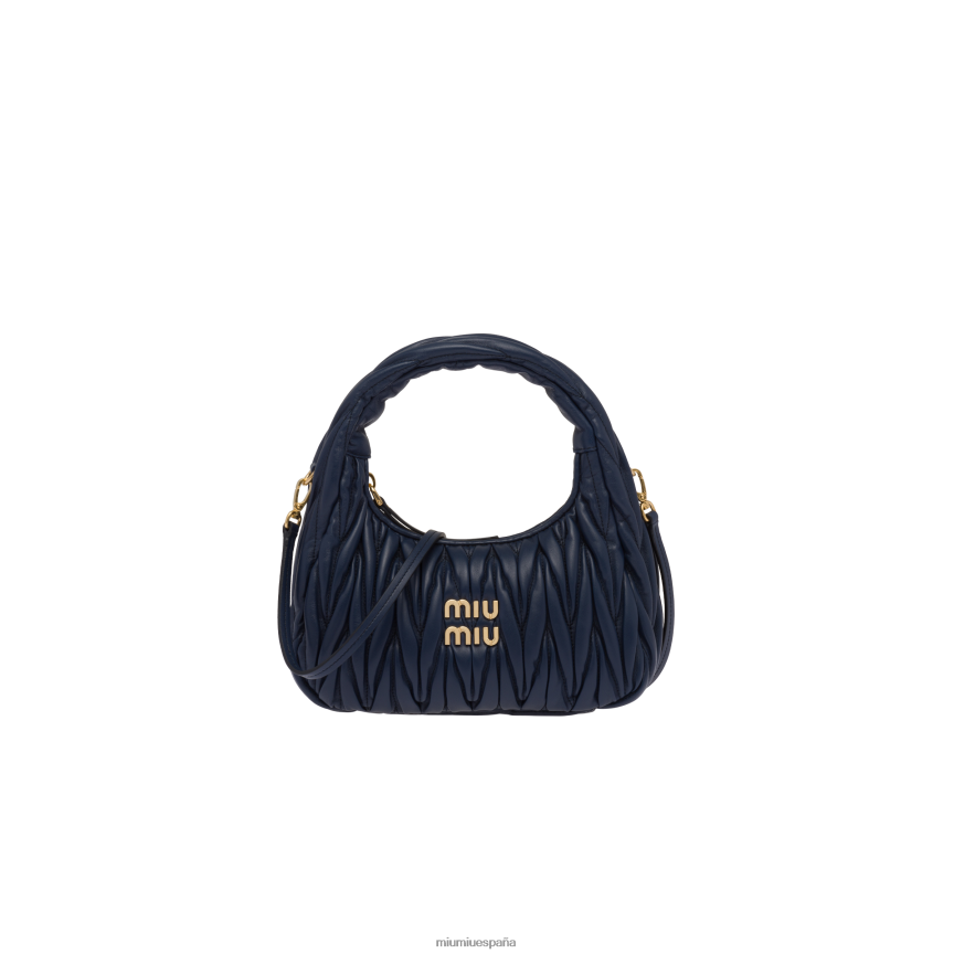 es Miu Miurecopilación bolso hobo mini wander matelasse de piel de napa azul báltico JPDFR85