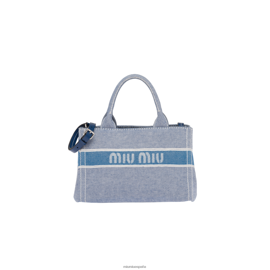 es Miu Miurecopilación bolso de mano de mezclilla con logo en jacquard azul JPDFR8133