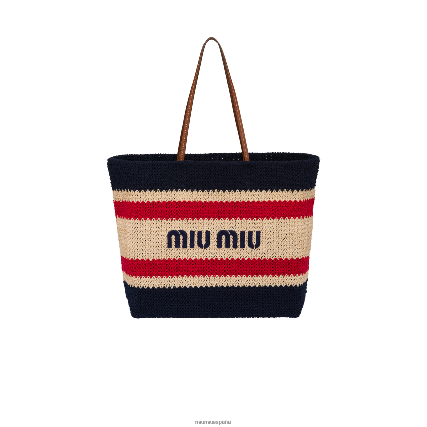 es Miu Miurecopilación tote bag de rafia y algodón beis/azul JPDFR8127