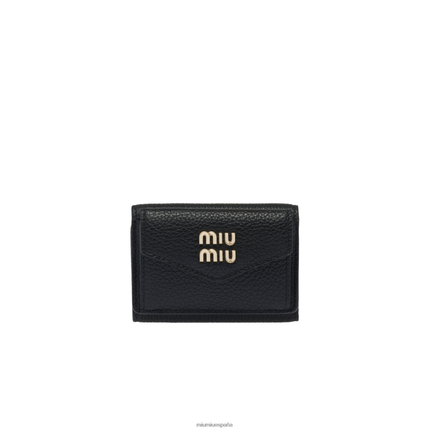 es Miu Miurecopilación cartera pequeña de cuero negro JPDFR81078