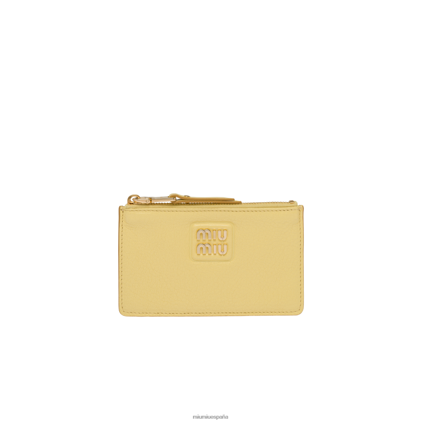 es Miu Miurecopilación cartera tipo sobre madrás de piel Limon amarillo JPDFR81054