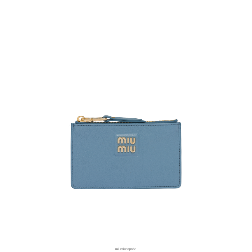 es Miu Miurecopilación cartera tipo sobre madrás de piel azul astral JPDFR81058