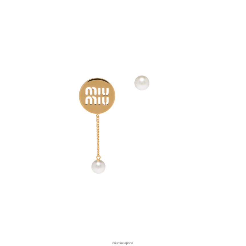 es Miu Miujoyas aretes con logo oro/crema JPDFR81318