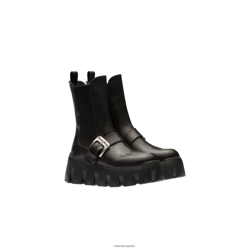 es Miu Miuzapatos botines de piel con correa negro JPDFR8340