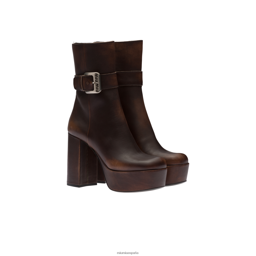 es Miu Miuzapatos botines de piel con plataforma ébano JPDFR8343