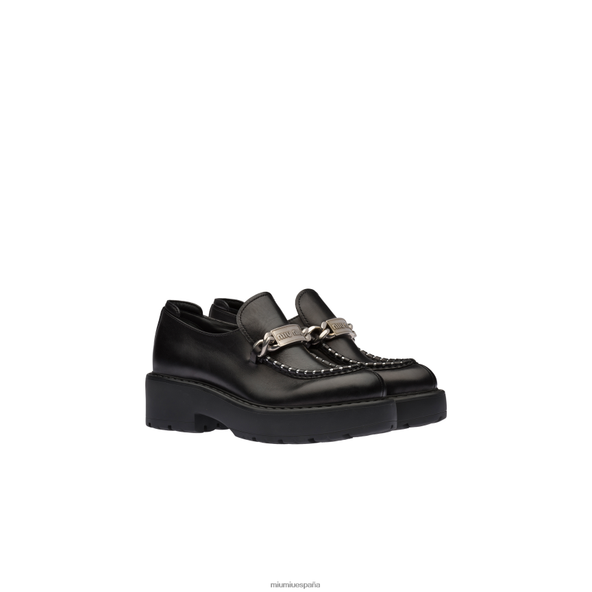 es Miu Miuzapatos mocasines de cuero negro JPDFR8330