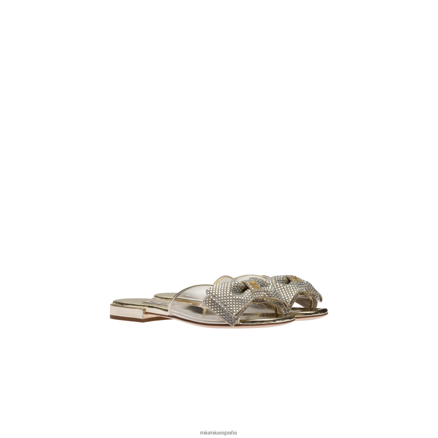 es Miu Miuzapatos Sandalias de vinilo y piel metalizada con cristales pirita JPDFR8268
